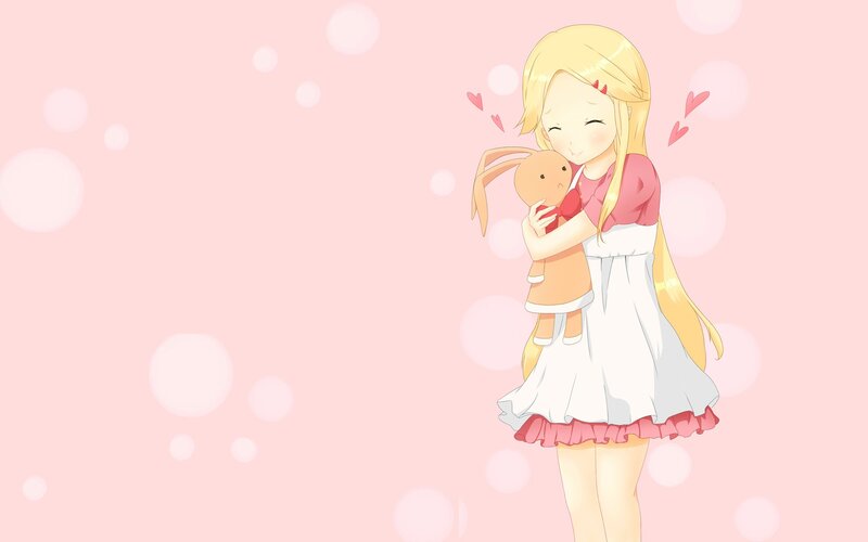 anime girl hugging bunny