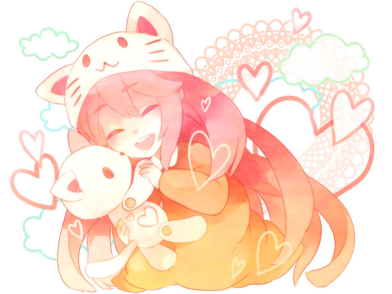 Anime Girl Hugging Cat — Pink