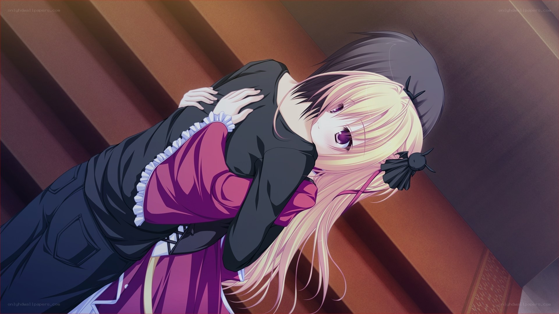 anime girl hugging character