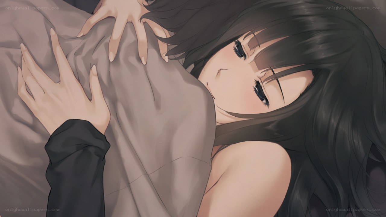 anime girl hugging cloth