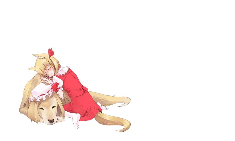 anime girl hugging dog