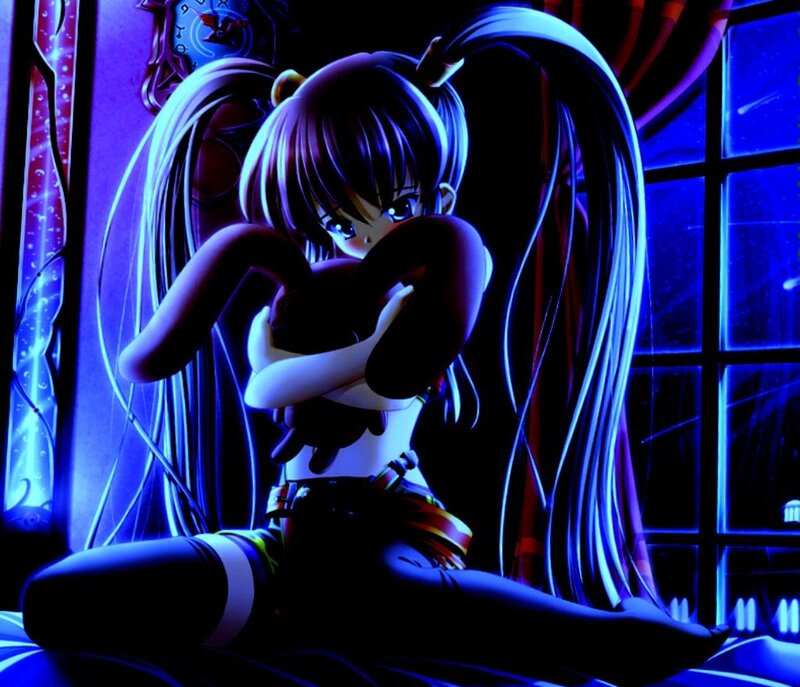 Anime Girl Hugging Doll — Blue