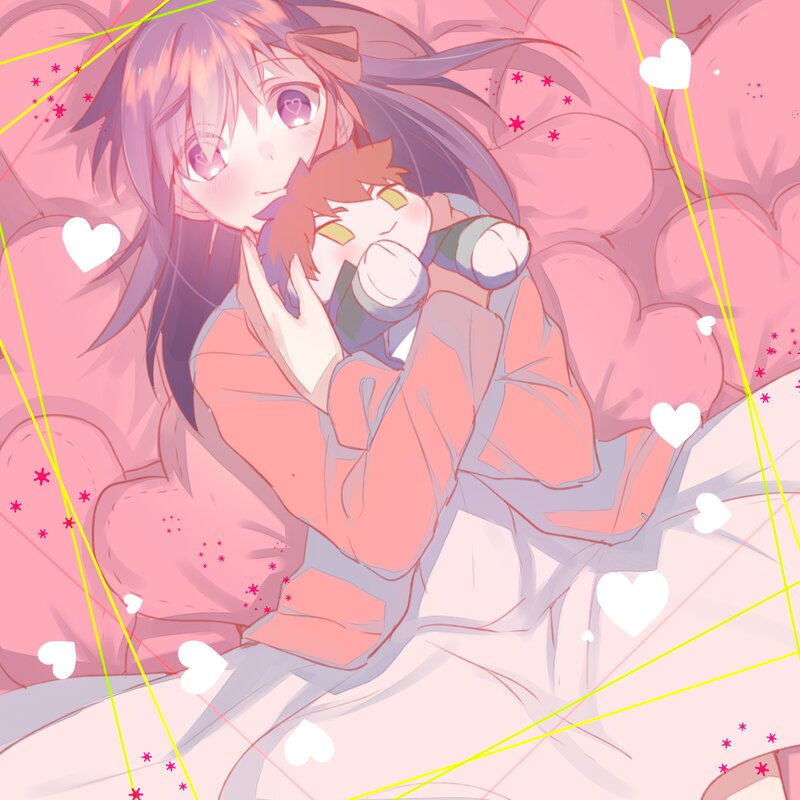 Anime Girl Hugging Doll — Pink