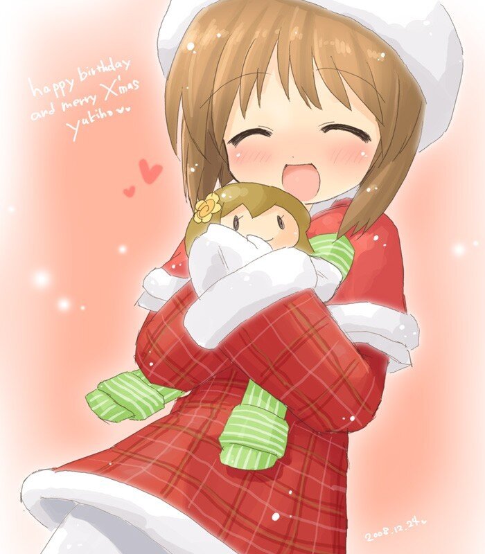 Anime girl hugging doll