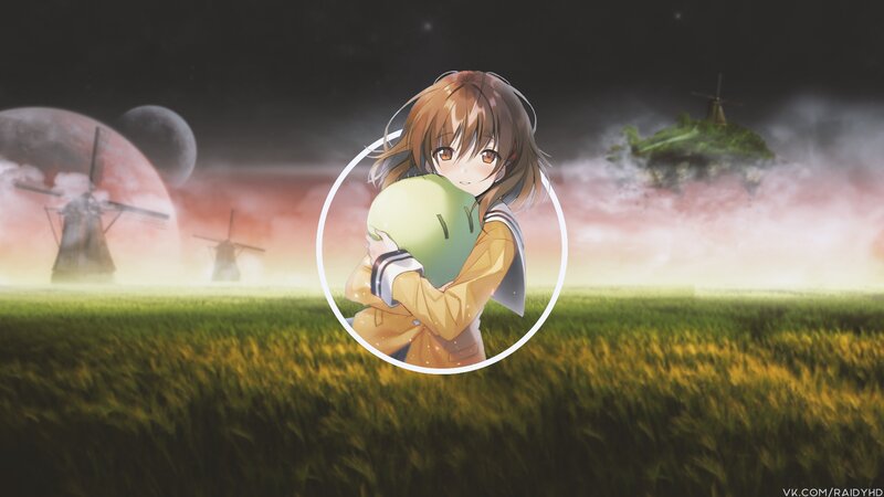 Anime Girl Hugging Green Object
