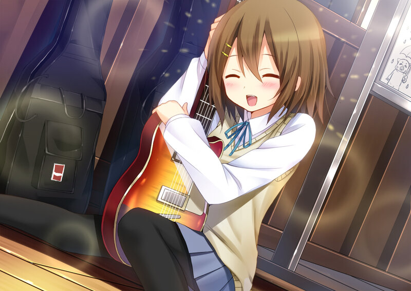 Anime Girl Hugging Guitar