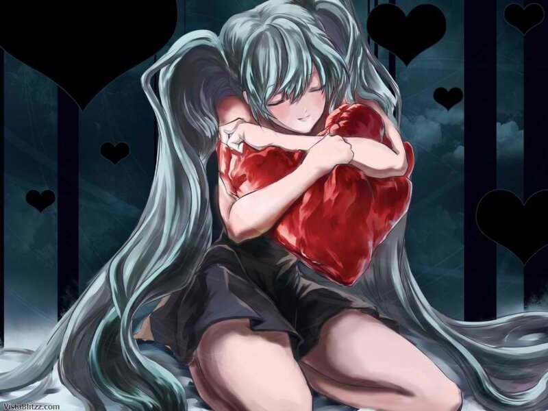 Anime Girl Hugging Heart — Gray