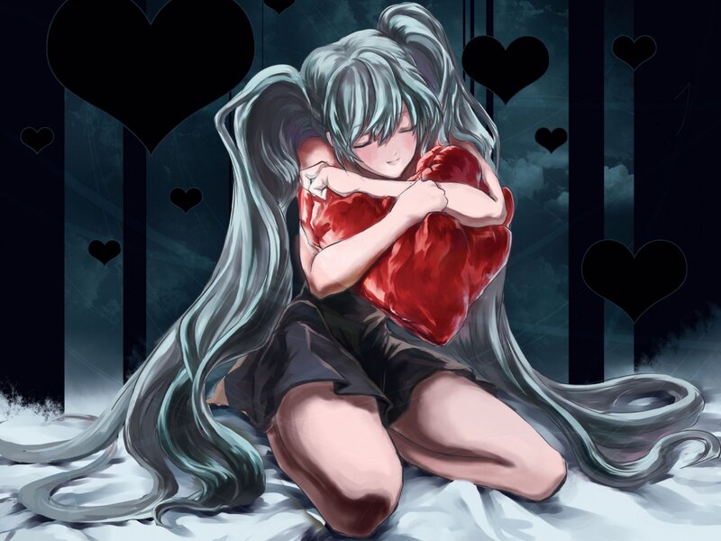 Anime Girl Hugging Heart — Red, Melancholic