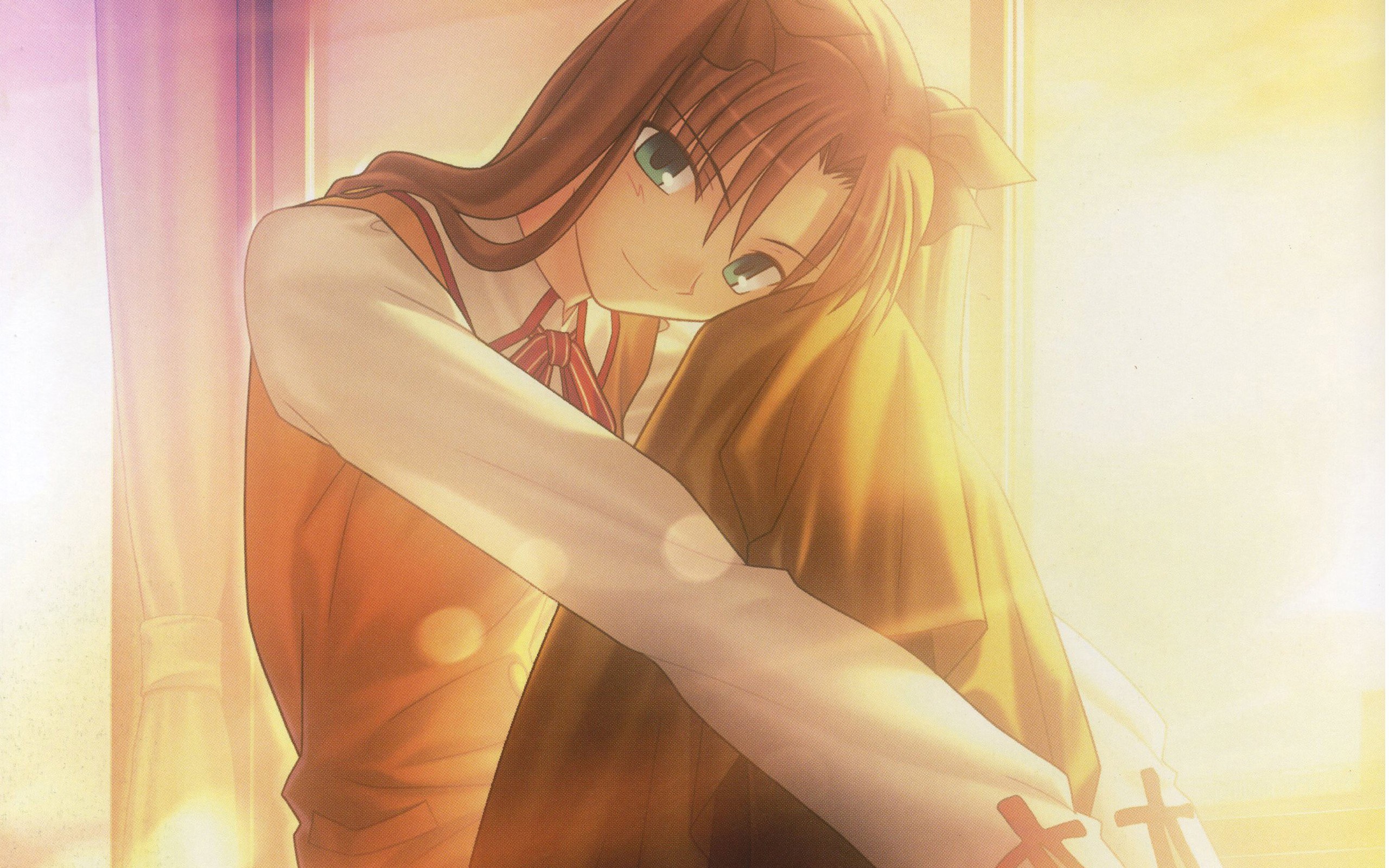 anime girl hugging herself