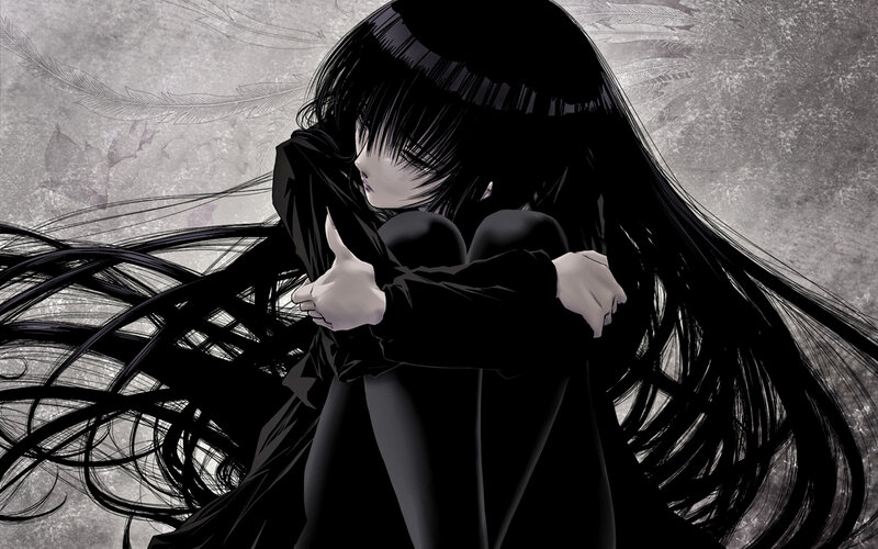 Anime Girl Hugging Herself — Black