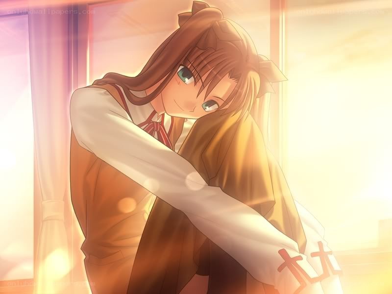 anime girl hugging herself