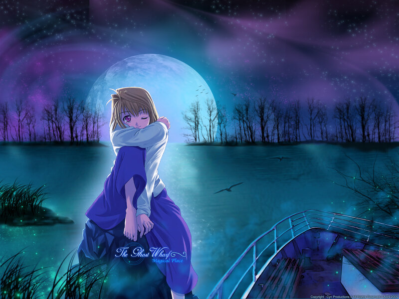 Anime Girl Hugging Knees — Blue