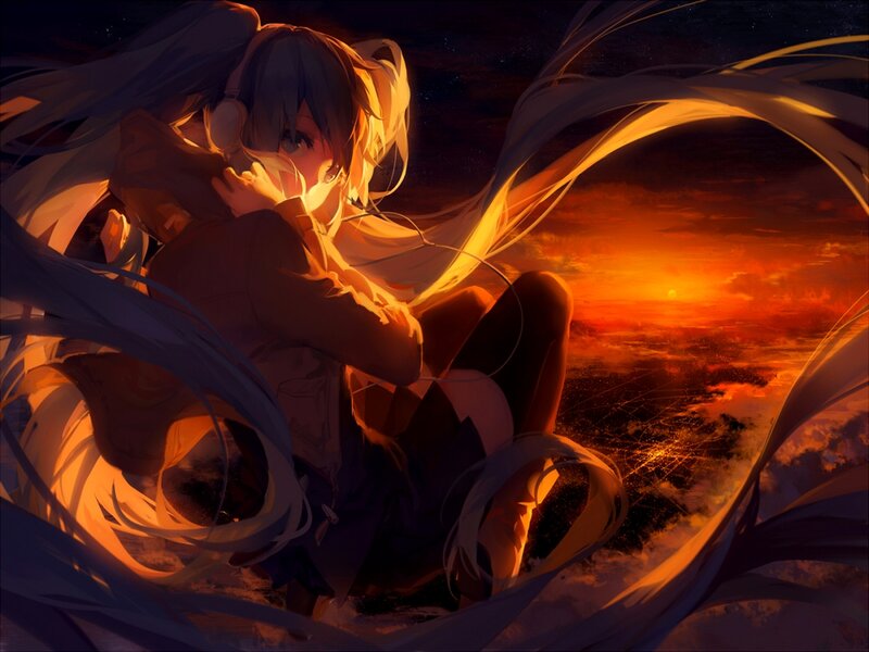 Anime Girl Hugging Knees — Orange