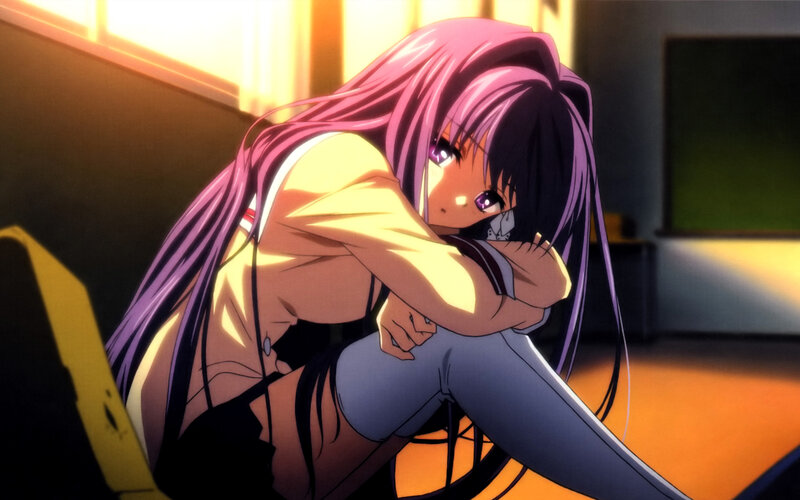 Anime Girl Hugging Knees — Purple