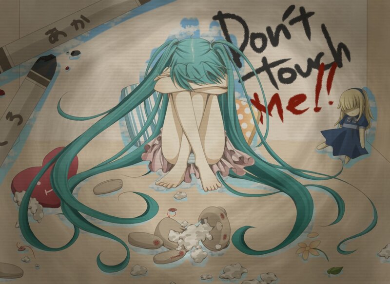 Anime Girl Hugging Knees — Teal
