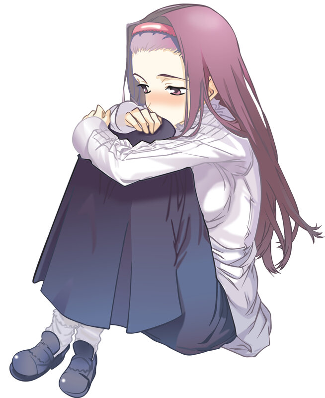anime girl hugging knees