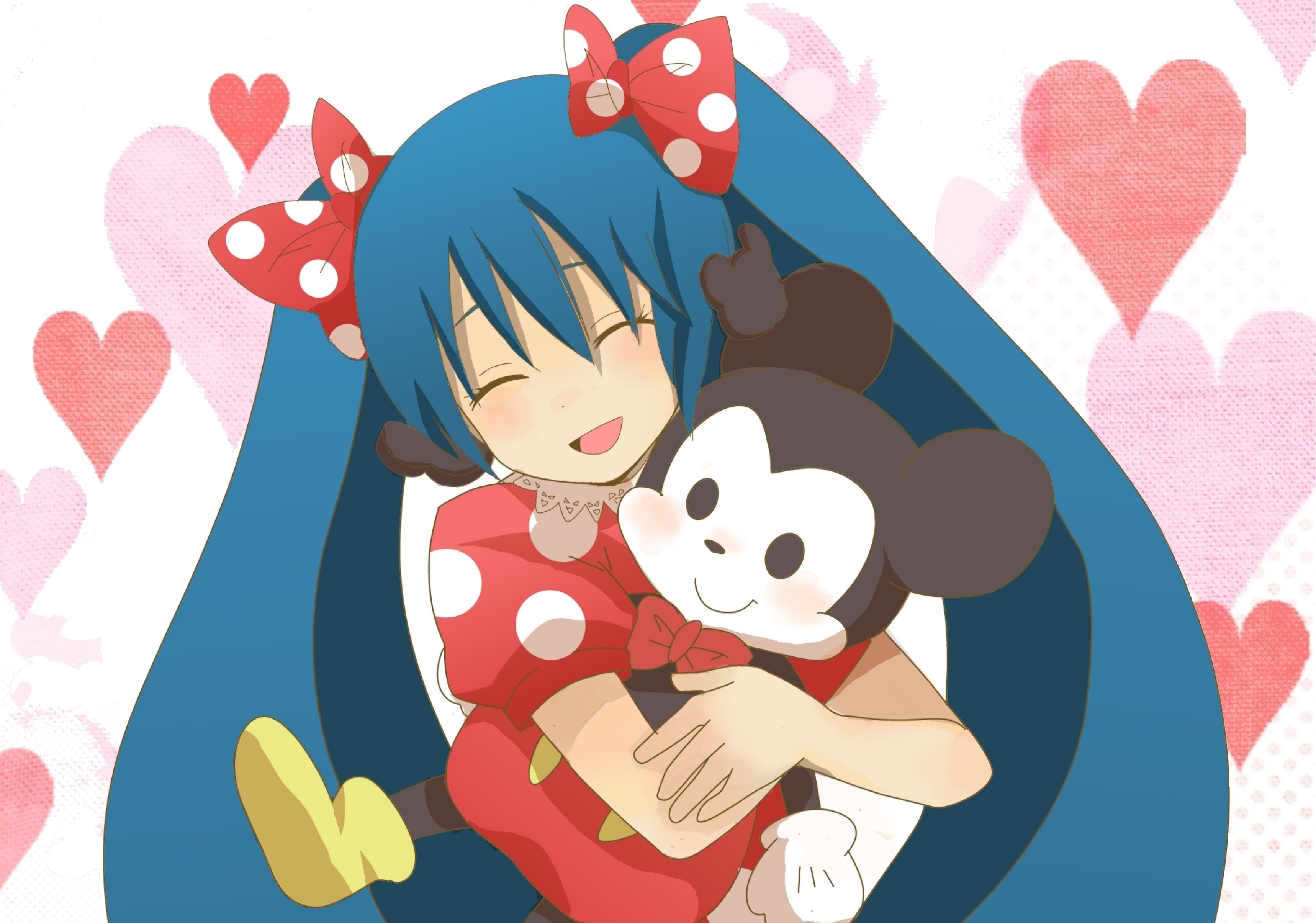 Anime girl hugging mickey mouse