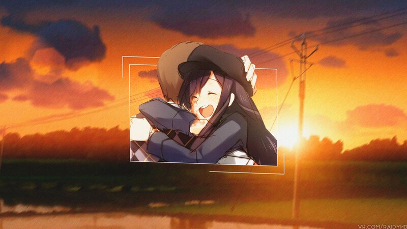 Anime Girl Hugging — Orange, Dramatic
