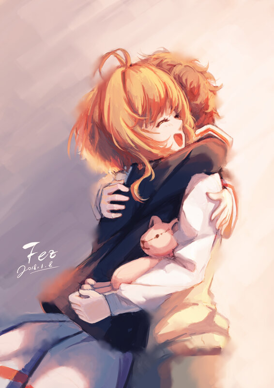 Anime Girl Hugging — Orange, Warm