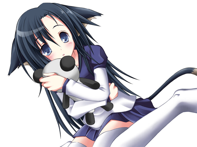 anime girl hugging panda