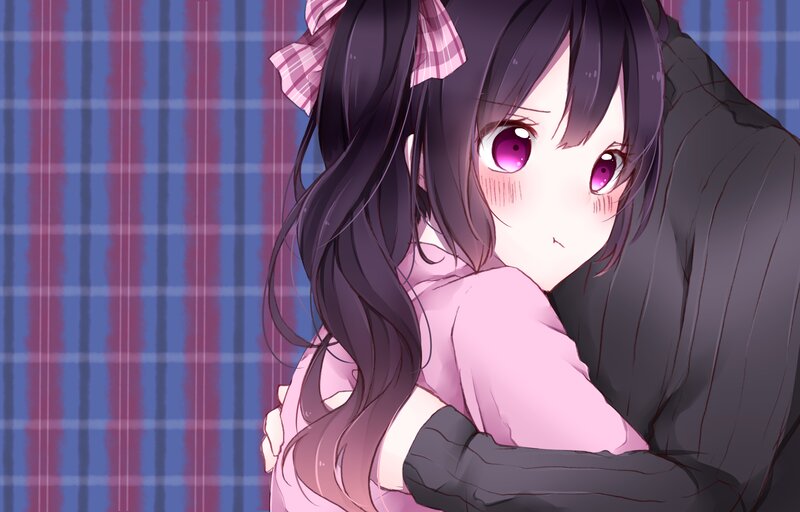 Anime Girl Hugging Person — Purple, Intimate