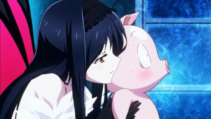 anime girl hugging pig