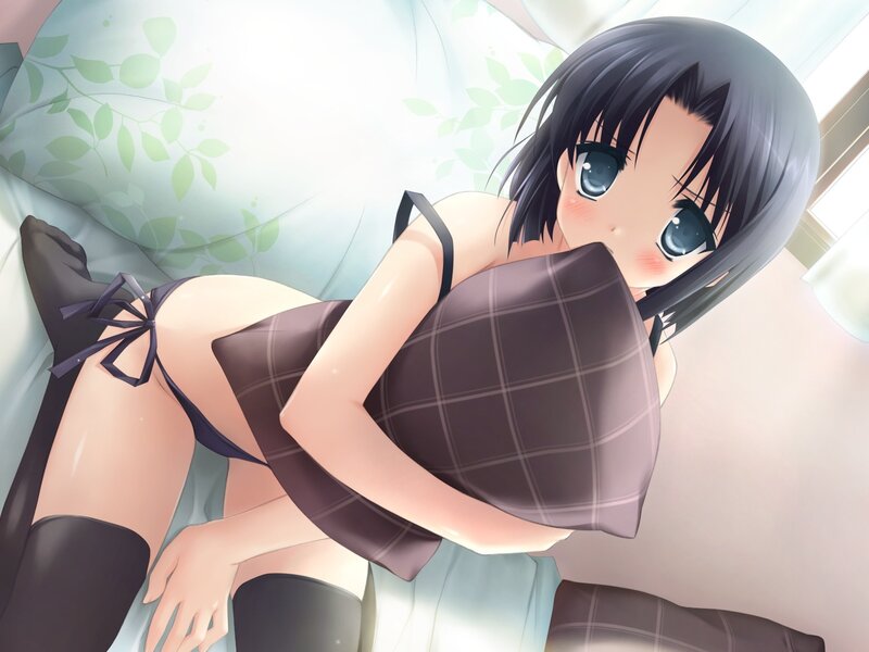 anime girl hugging pillow