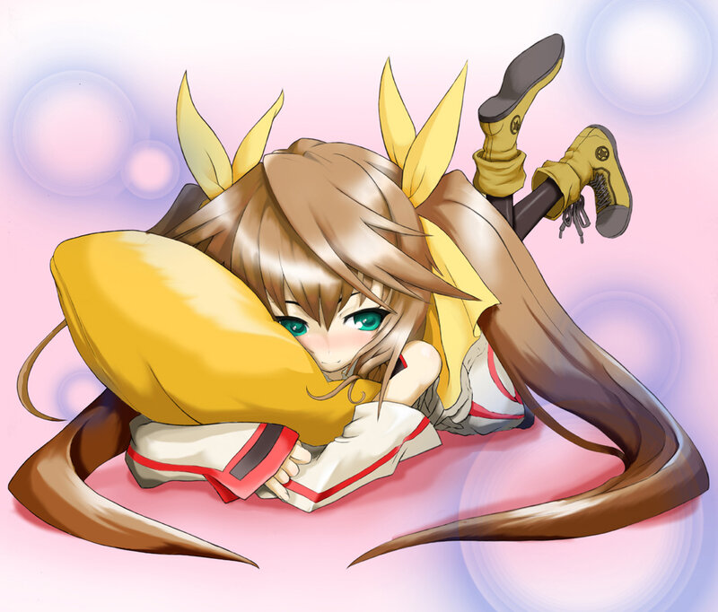 anime girl hugging pillow