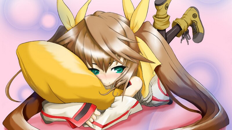 anime girl hugging pillow