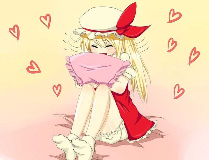anime girl hugging pillow