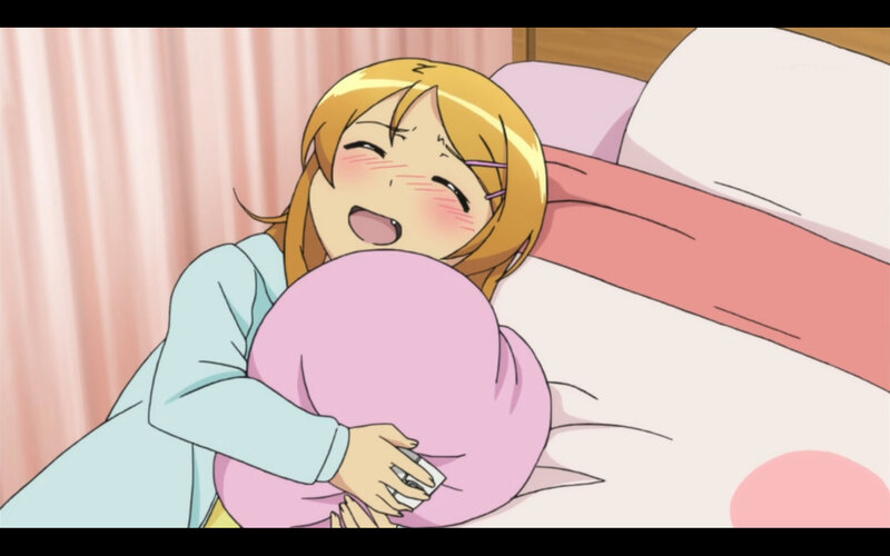 anime girl hugging pillow