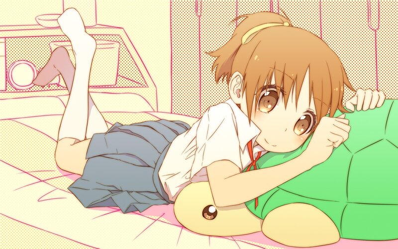 Anime girl hugging pillow