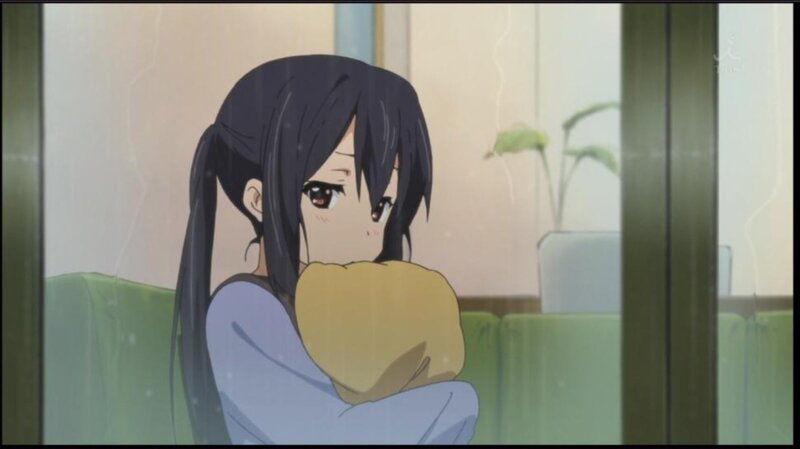 anime girl hugging pillow