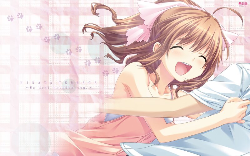 Anime girl hugging pillow