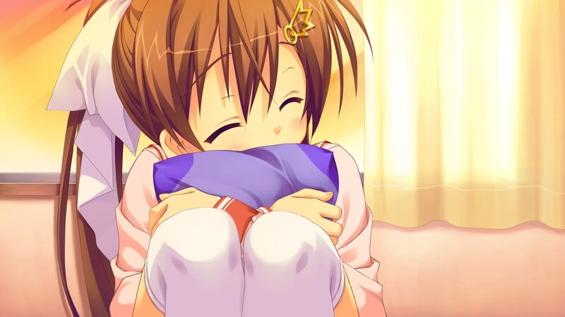 anime girl hugging pillow