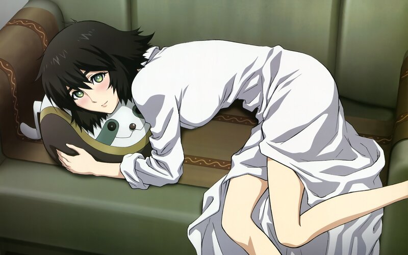 anime girl hugging pillow