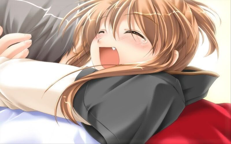 anime girl hugging pillow