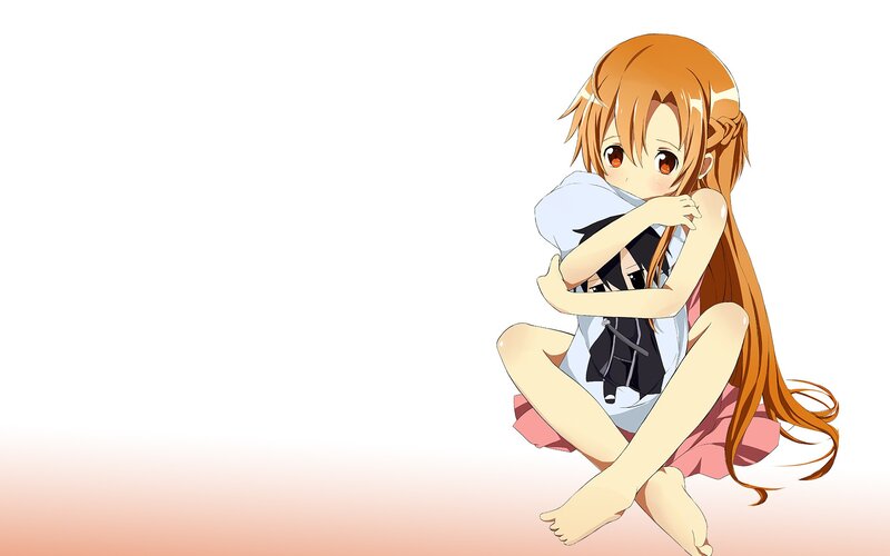 Anime Girl Hugging Pillow — Orange, Calm