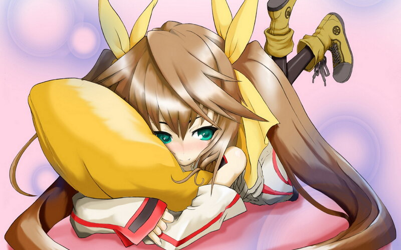 Anime Girl Hugging Pillow — Pink, Playful