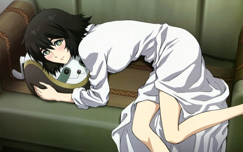 anime girl hugging pillow