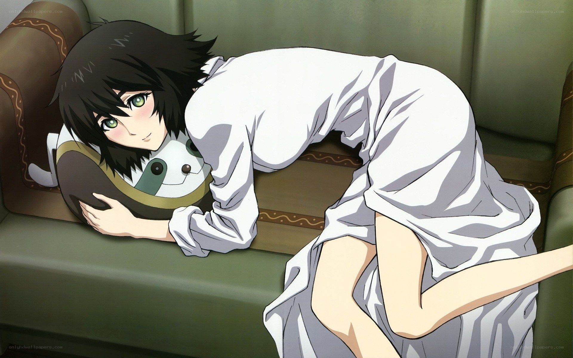 anime girl hugging pillow