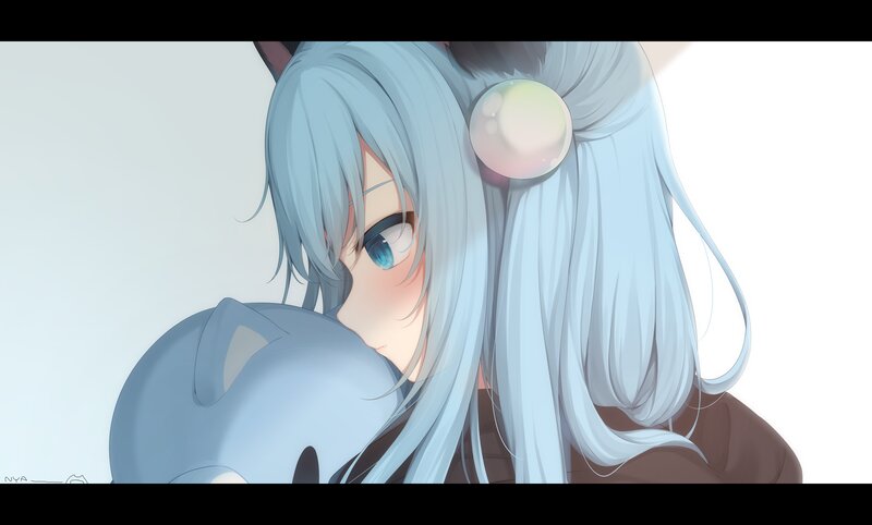 Anime Girl Hugging Plush — Light Blue