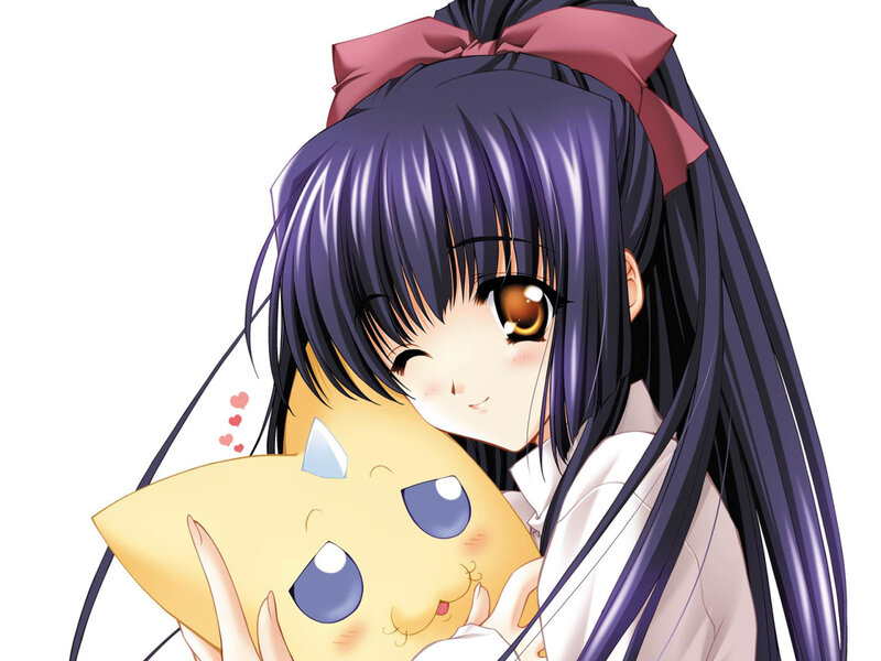 Anime Girl Hugging Plush — Purple