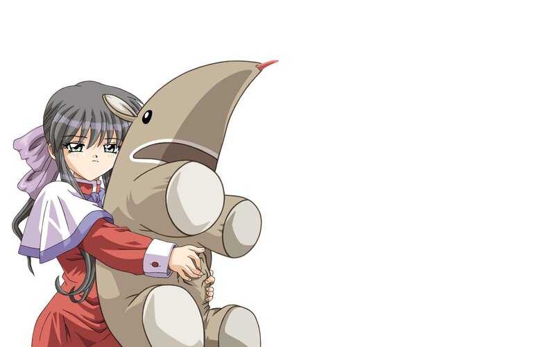 anime girl hugging plush toy