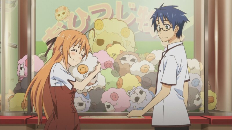 anime girl hugging plush toy