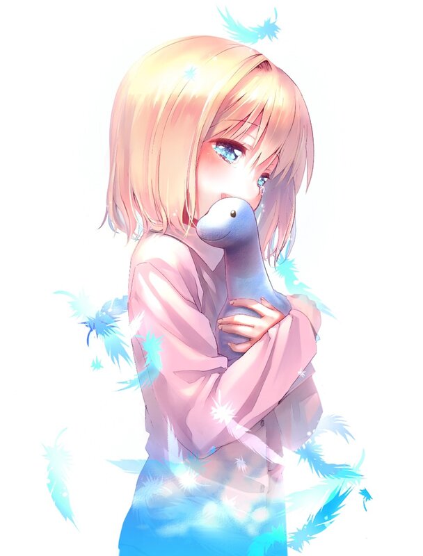 anime girl hugging plush toy