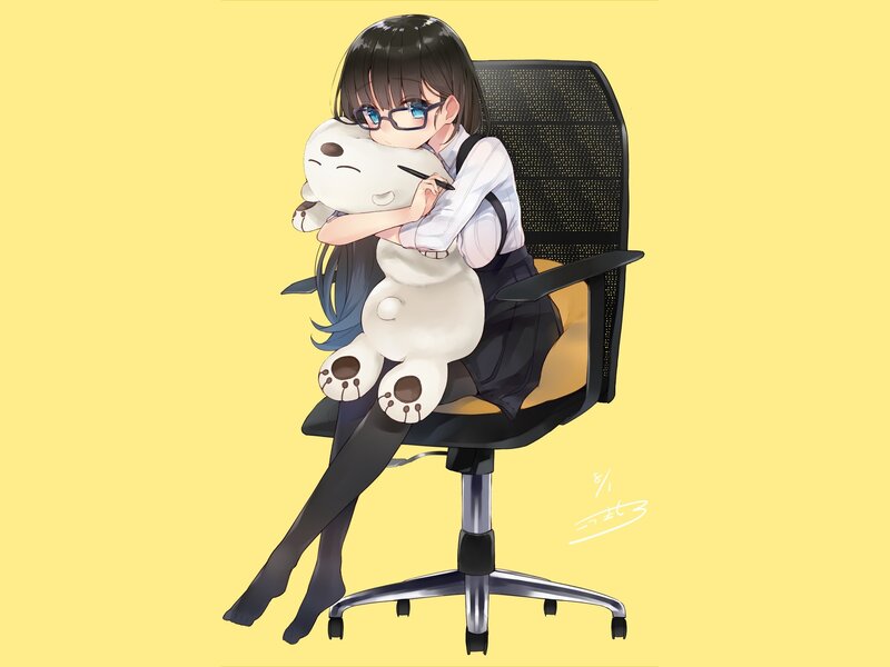 Anime Girl Hugging Plush — Yellow