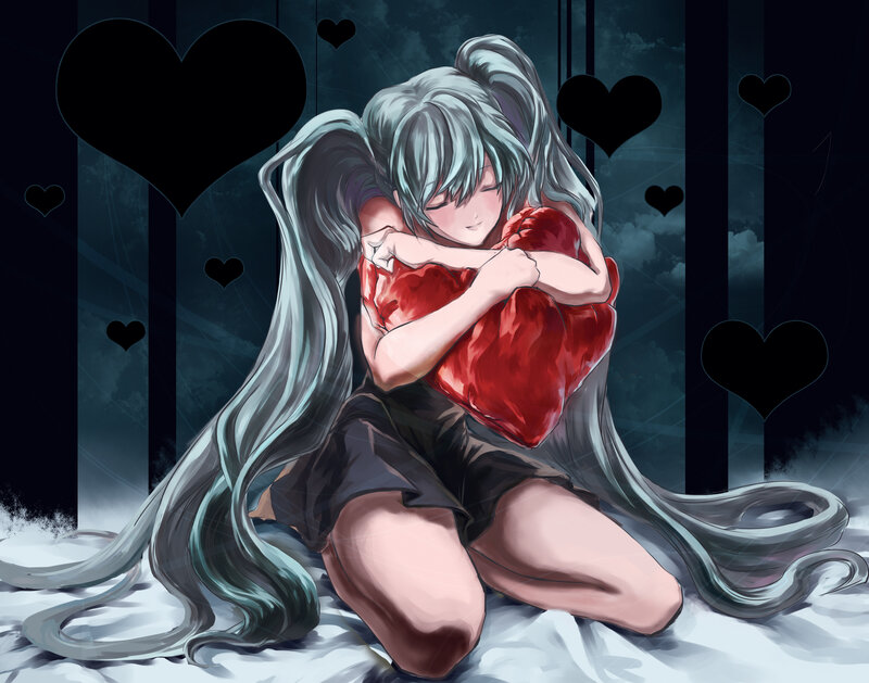 Anime girl hugging red heart