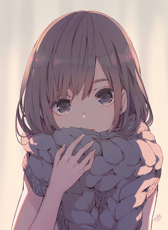 Anime Girl Hugging Scarf