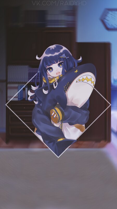 Anime Girl Hugging Shark — Blue